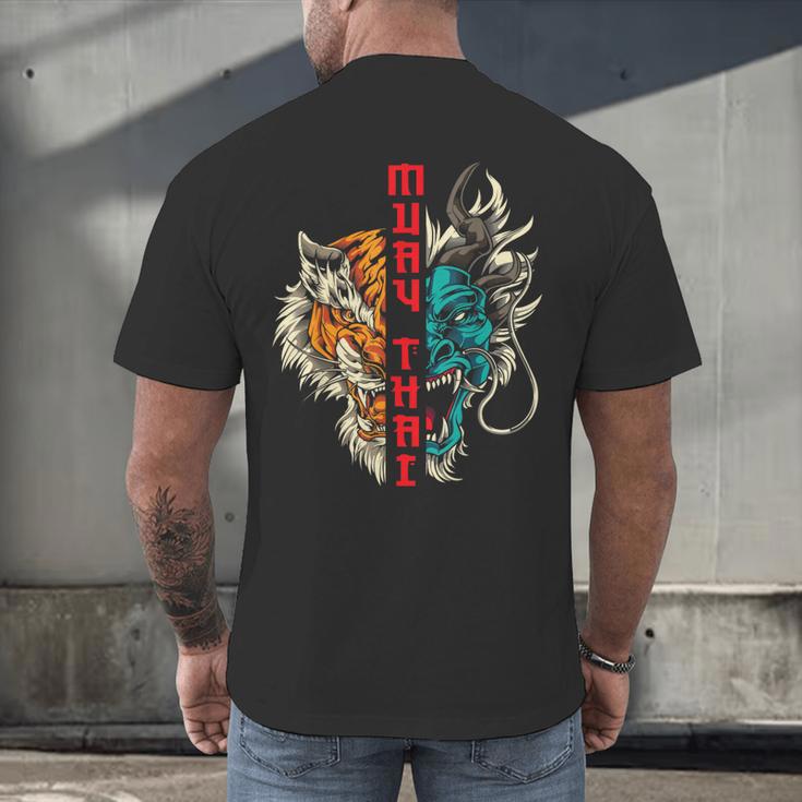 Muay Thai Thai Boxing Dragon Tiger Men's Back Print T-Shirt Muay Thai Thai Boxing Dragon Tiger Men's Back Print T-Shirt