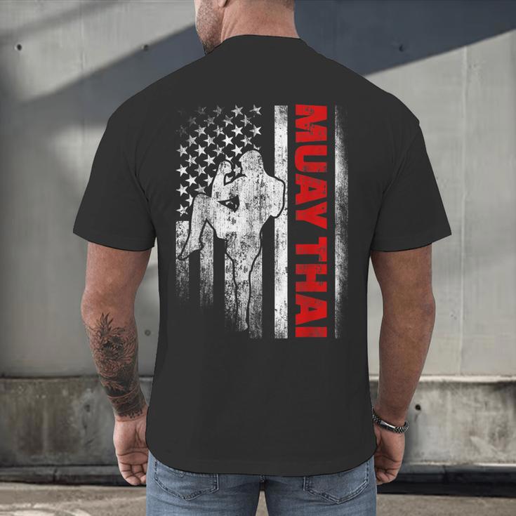 Muay Thai Boxing US American Flag Men's Back Print T-Shirt Muay Thai Boxing US American Flag Men's Back Print T-Shirt