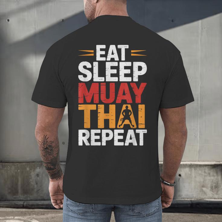 Muay Thai Fighter Eat Sleep Repeat Lifestyle Training Men's Back Print T-Shirt Muay Thai Fighter Eat Sleep Repeat Lifestyle Training Men's Back Print T-Shirt