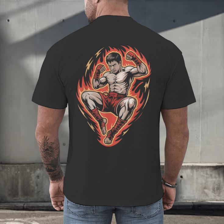 Muay Thai Fighter Teep Push Kick Minimal Line Art Clean Men's Back Print T-Shirt