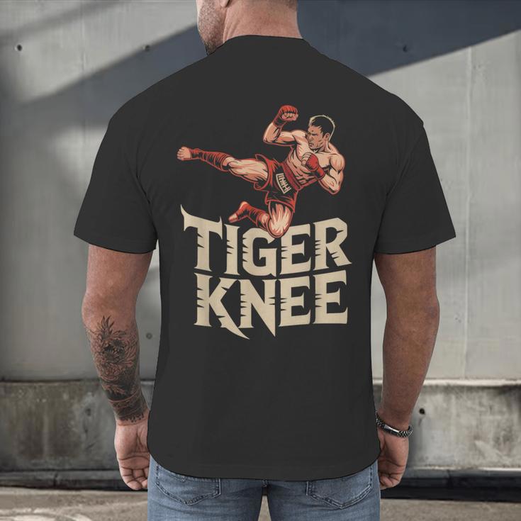 Muay Thai Fighter Tiger Knee Vintage Distressed Badge Men's Back Print T-Shirt