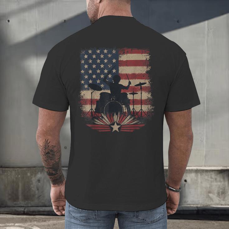 Patriotic Drum Kit Silhouette American Flag Men's Back Print T-Shirt Patriotic Drum Kit Silhouette American Flag Men's Back Print T-Shirt