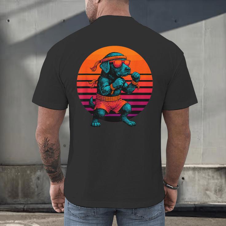 Retro Dog With Gloves Muay Thai Fighter Men's Back Print T-Shirt Retro Dog With Gloves Muay Thai Fighter Men's Back Print T-Shirt