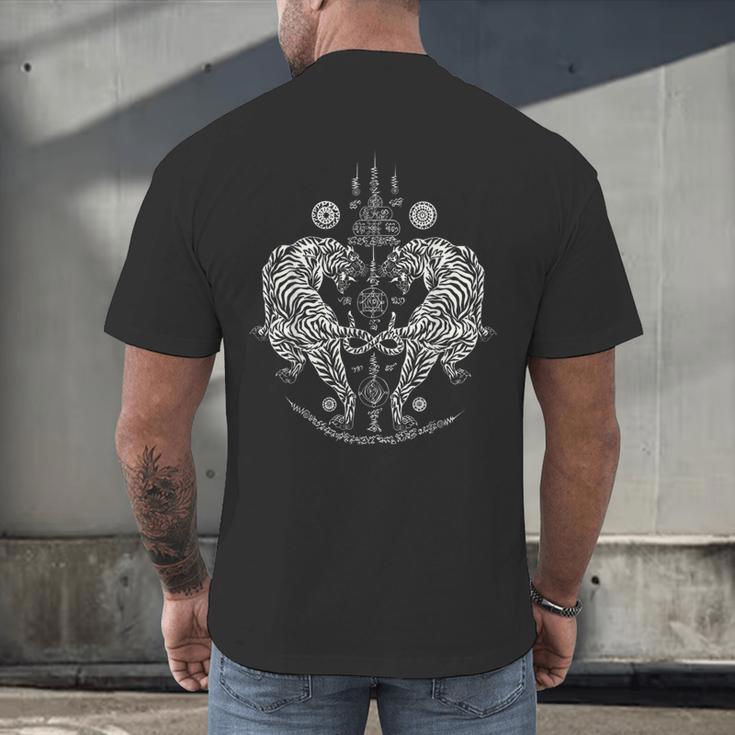 Sak Yant Thai Tattoo Twin Tiger For Muay Thai Fighter Boxing Men's Back Print T-Shirt Sak Yant Thai Tattoo Twin Tiger For Muay Thai Fighter Boxing Men's Back Print T-Shirt