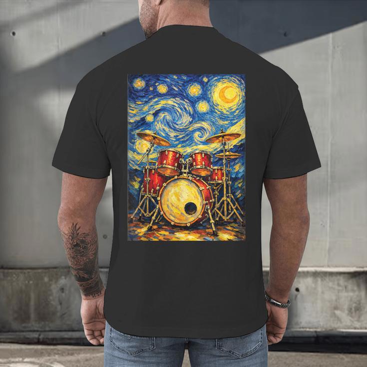 Starry Night Drum Kit Van Gogh Style Art Men's Back Print T-Shirt Starry Night Drum Kit Van Gogh Style Art Men's Back Print T-Shirt
