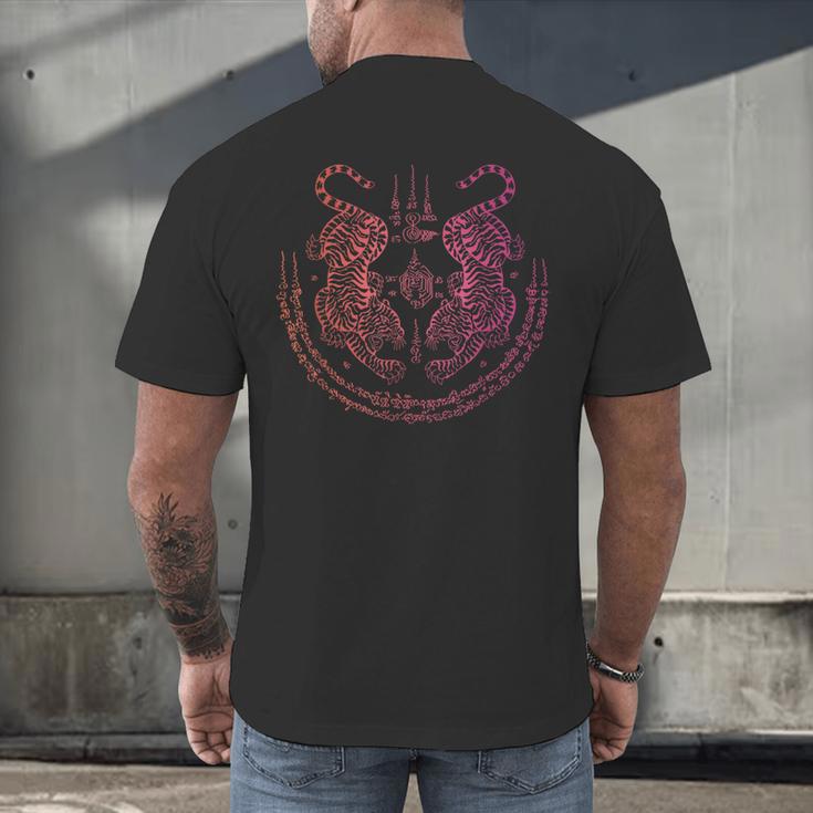 Thai Tattoo Twin Tiger Sak Yant Muay Thai Thailand Graphic Men's Back Print T-Shirt Thai Tattoo Twin Tiger Sak Yant Muay Thai Thailand Graphic Men's Back Print T-Shirt