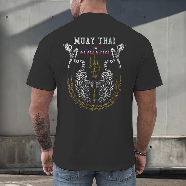 Twin Tiger Sak Yant Muay Thai Fighter Tee Martial Art Men's Back Print T-Shirt