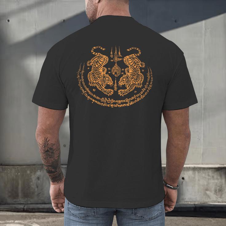 Twin Tiger Sak Yant Tattoo Muay Thai Thai Martial Arts Men's Back Print T-Shirt Twin Tiger Sak Yant Tattoo Muay Thai Thai Martial Arts Men's Back Print T-Shirt