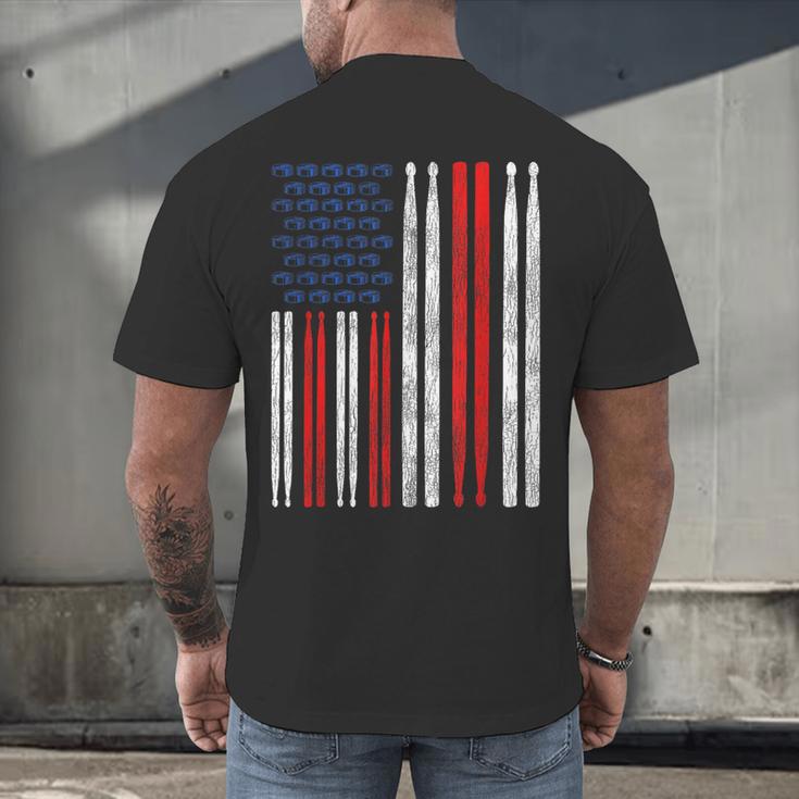 USA Flag Drumsticks Drum Kit Men's Back Print T-Shirt