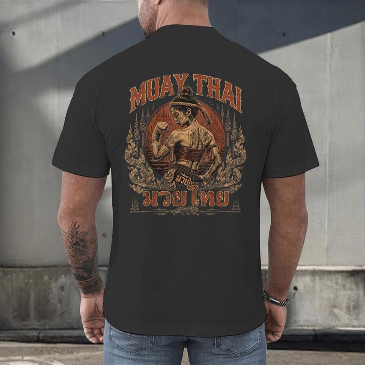 Weathered Muay Thai Fighter Thai Boxing Warrior Art Men's Back Print T-Shirt