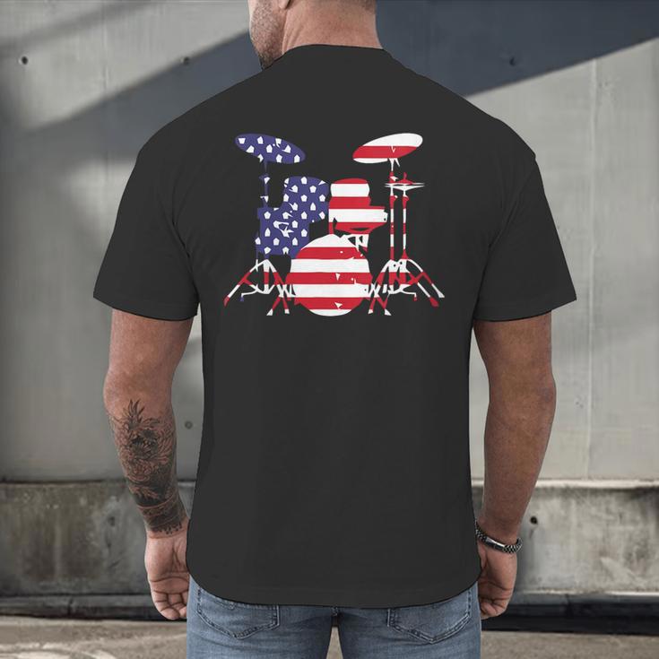 Women's American Flag Drum Kit Patriotic US Drum Art Men's Back Print T-Shirt Women's American Flag Drum Kit Patriotic US Drum Art Men's Back Print T-Shirt