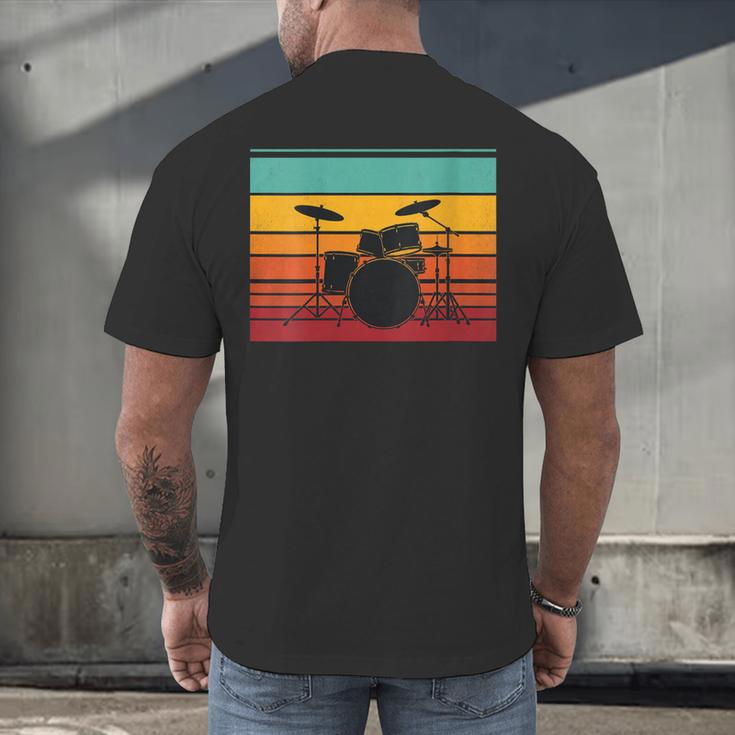 Women's Retro Drum Kit Silhouette With Color Stripes Men's Back Print T-Shirt Women's Retro Drum Kit Silhouette With Color Stripes Men's Back Print T-Shirt
