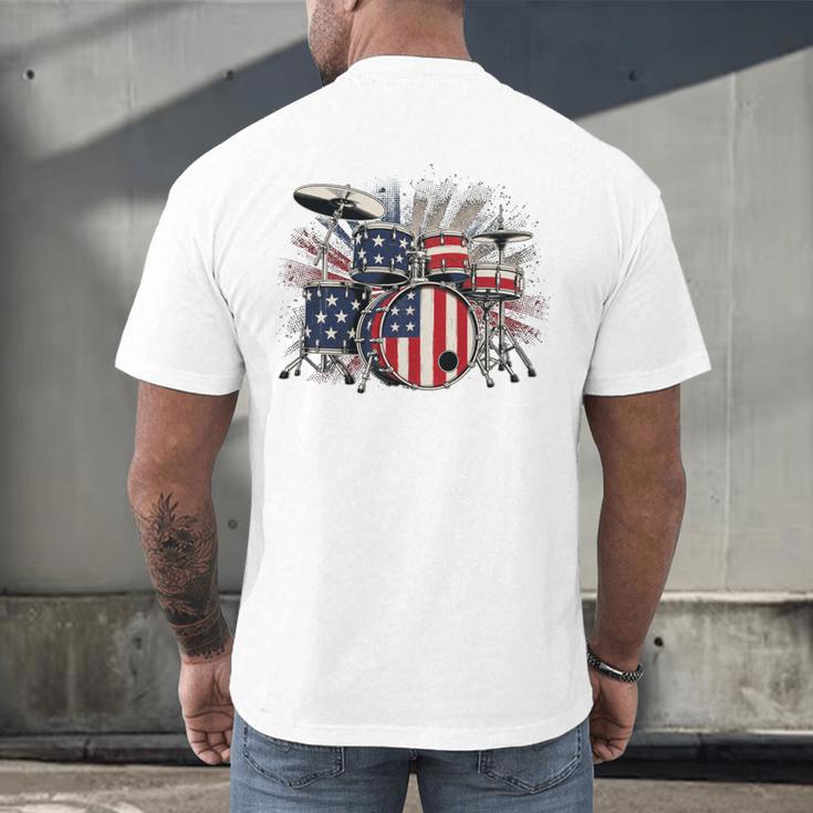 Drum Kit With American Flag Graphic For Musicians Men's Back Print T-Shirt Drum Kit With American Flag Graphic For Musicians Men's Back Print T-Shirt