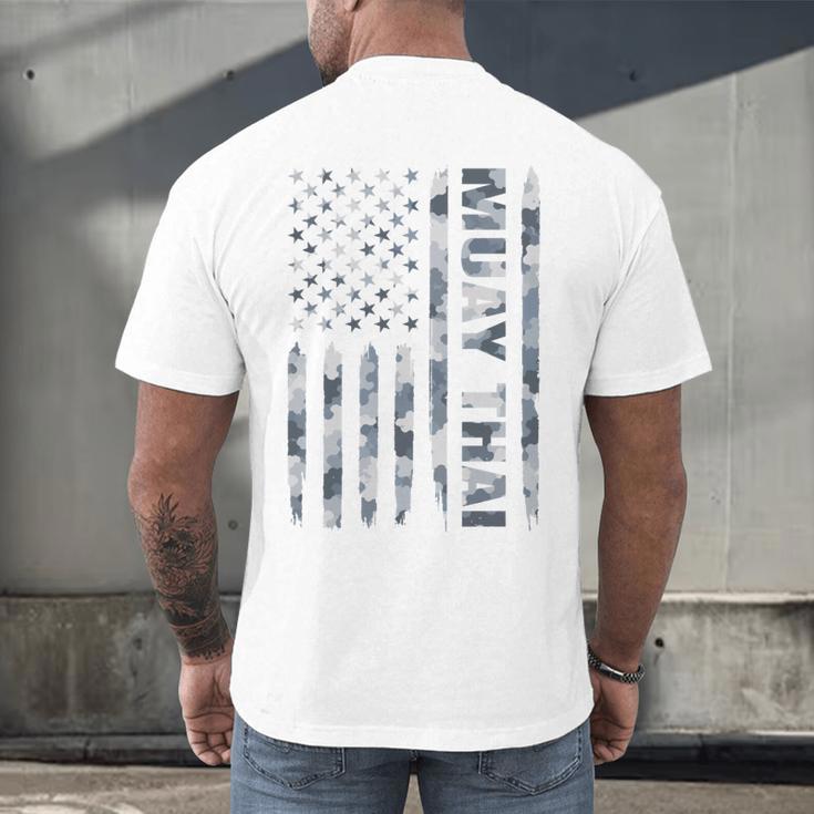 Muay Thai American Flag Camo Military Patriotic Men's Back Print T-Shirt