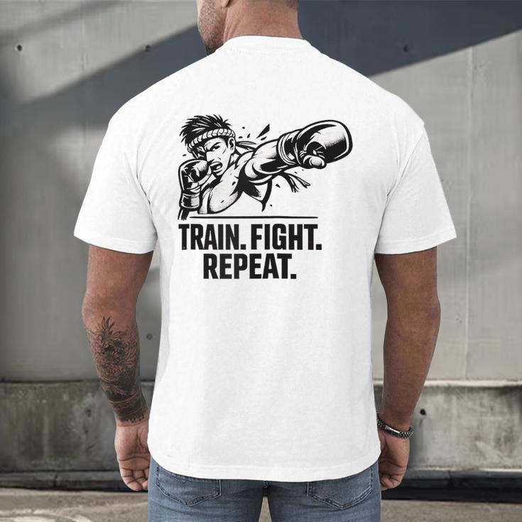 Train Fight Repeat Nak Muay Thai Boxing Fighter Raglan Baseball Tee Men's Back Print T-Shirt Train Fight Repeat Nak Muay Thai Boxing Fighter Raglan Baseball Tee Men's Back Print T-Shirt