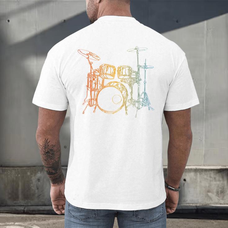 Vintage Drummer Drum Kit Men's Back Print T-Shirt Vintage Drummer Drum Kit Men's Back Print T-Shirt