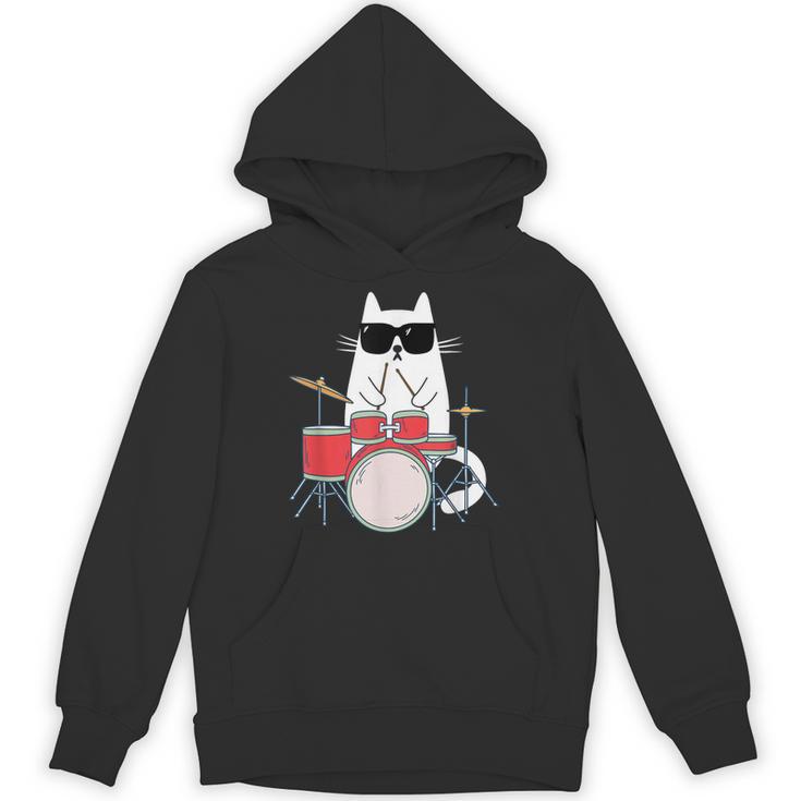Cat Wearing Sunglasses Playing Drums Drum Kit Musician Unisex Hoodie