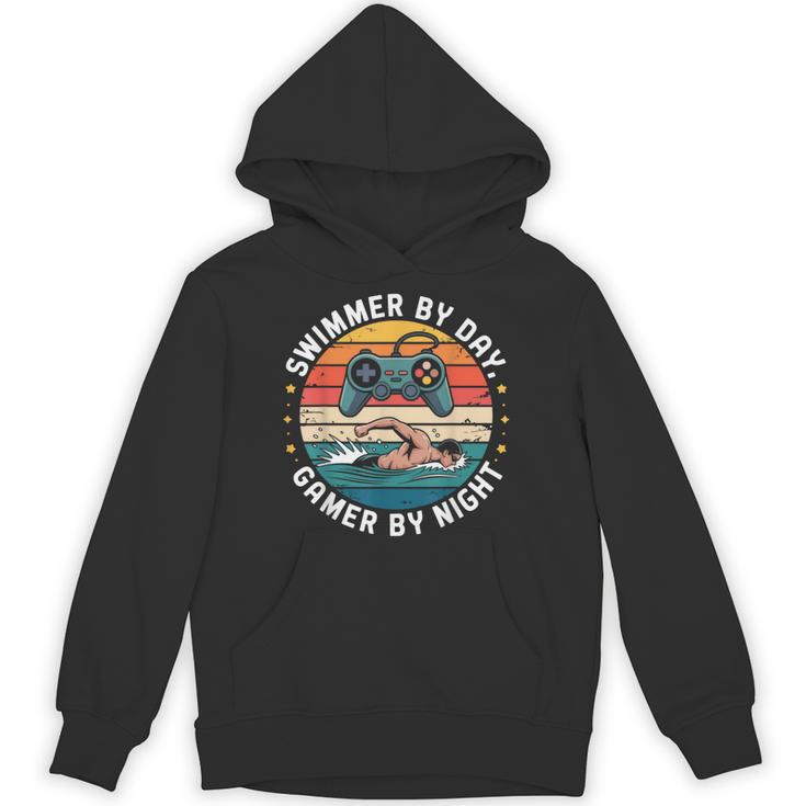 Swimmer By Day Gamer By Night Swimming Vintage Gaming Swim Unisex Hoodie