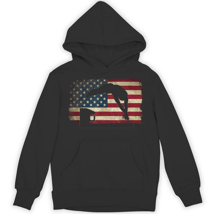 Swimming Swim Team Distressed American Flag USA Swimmer Unisex Hoodie