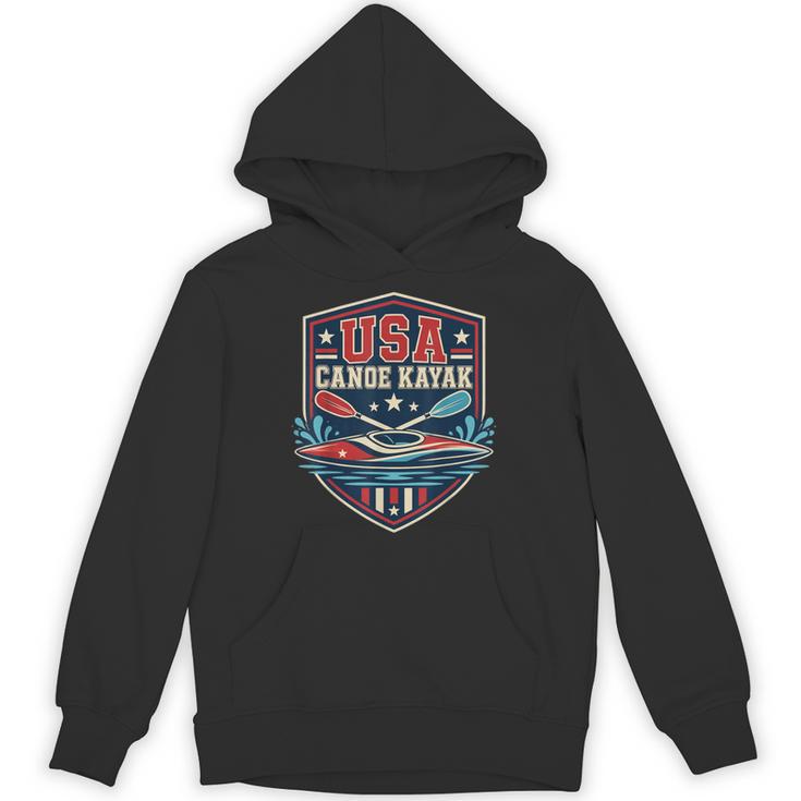 USA Canoe Kayak Paddling American Flag Emblem Unisex Hoodie