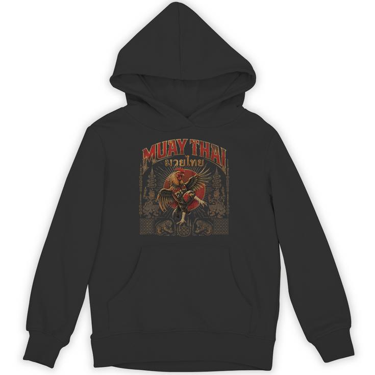 Vintage Muay Thai Legend Thai Boxing Fighter Art Chicken Unisex Hoodie