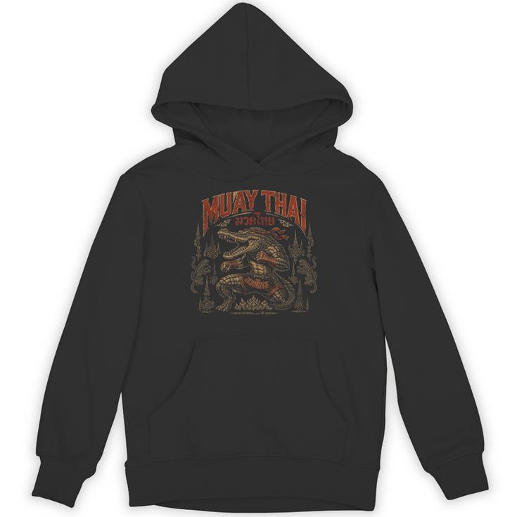 Vintage Muay Thai Wai Kru Thai Boxing Ritual Art Crocodile Unisex Hoodie