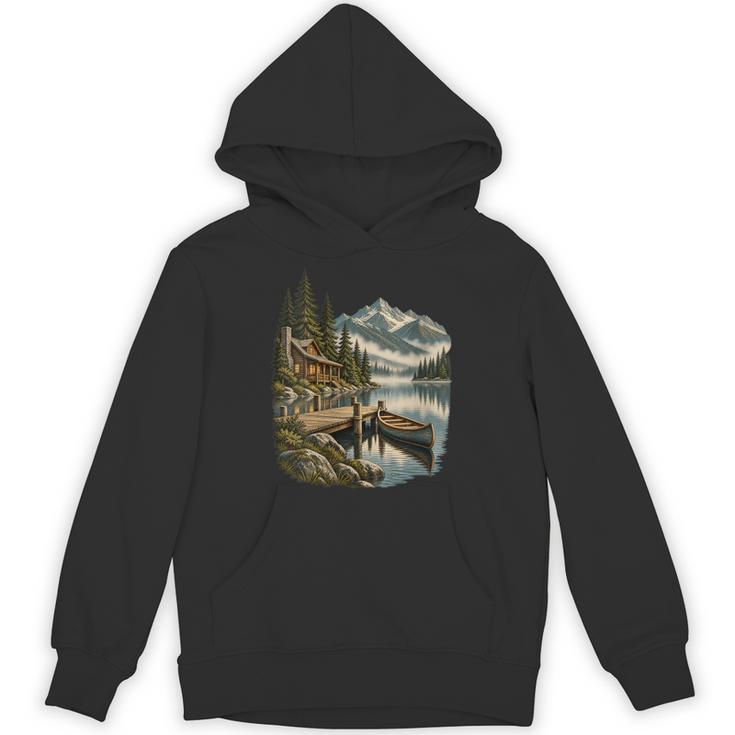 Women's Lakeside Canoe Cabin Escape Scene Unisex Hoodie