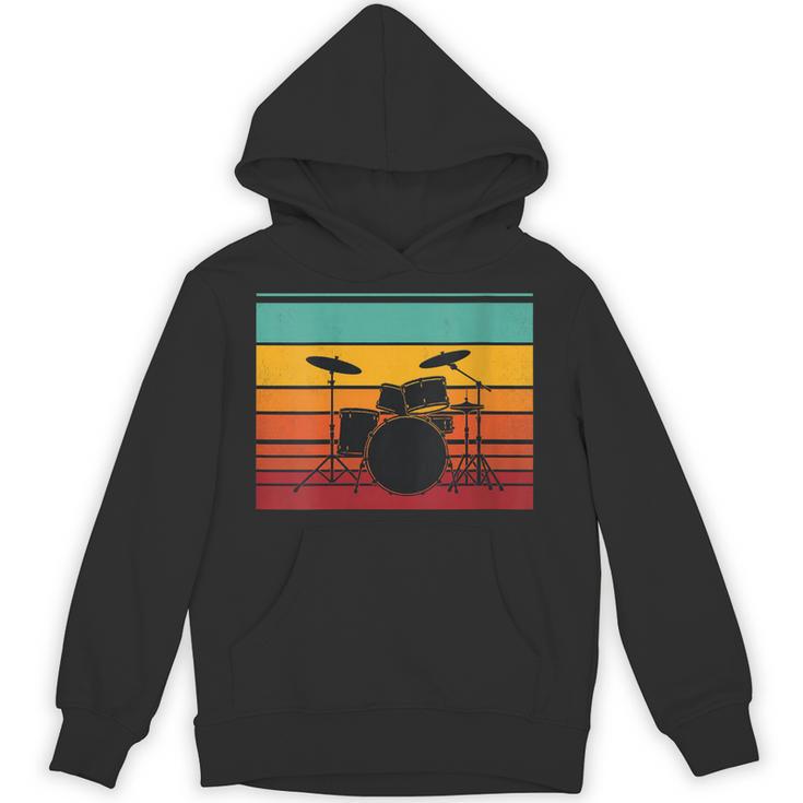 Women's Retro Drum Kit Silhouette With Color Stripes Unisex Hoodie