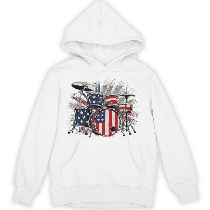 Drum Kit With American Flag Graphic For Musicians Unisex Hoodie