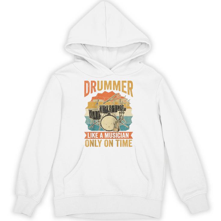 Drummer Like a Musician Only On Time Vintage Sunset Drum Kit Raglan Baseball Tee Unisex Hoodie