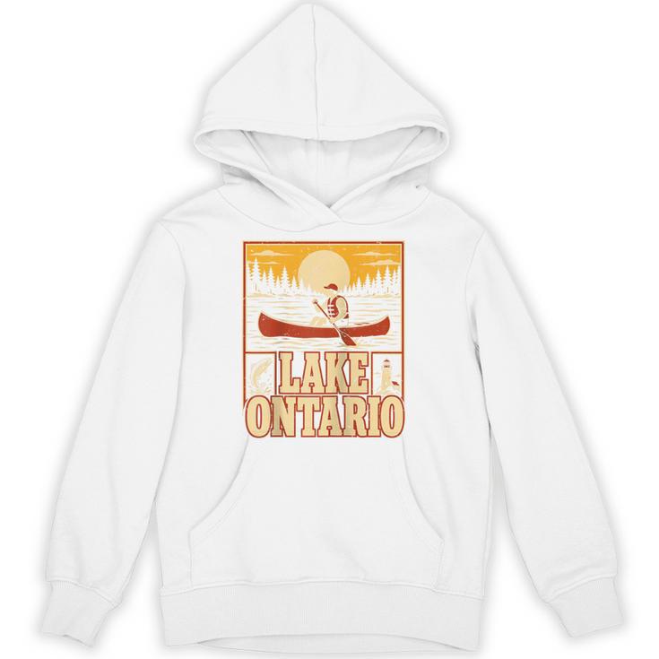 Lake Ontario Canoe Fishing Light House Sunset Retro Raglan Baseball Tee Unisex Hoodie