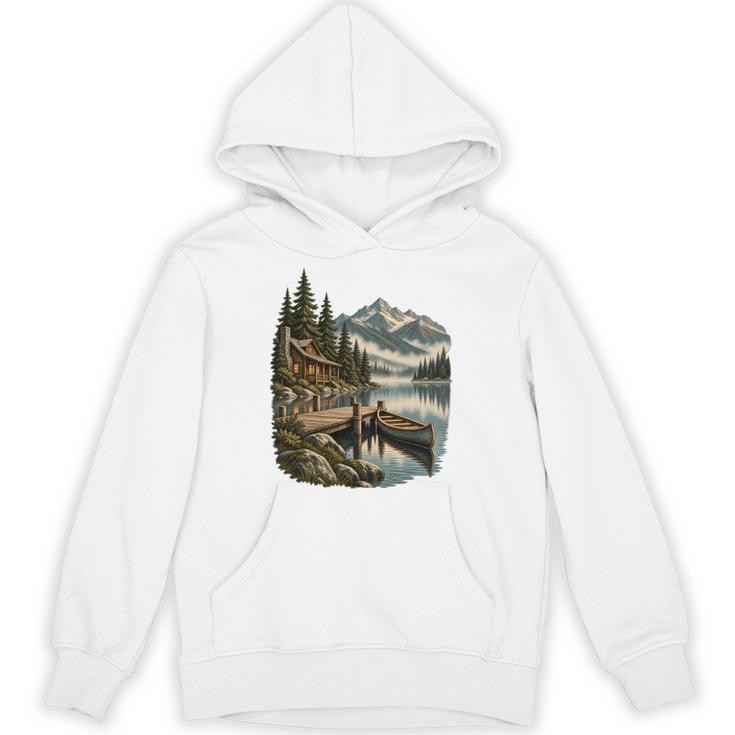Lakeside Canoe Cabin Escape Scene Unisex Hoodie