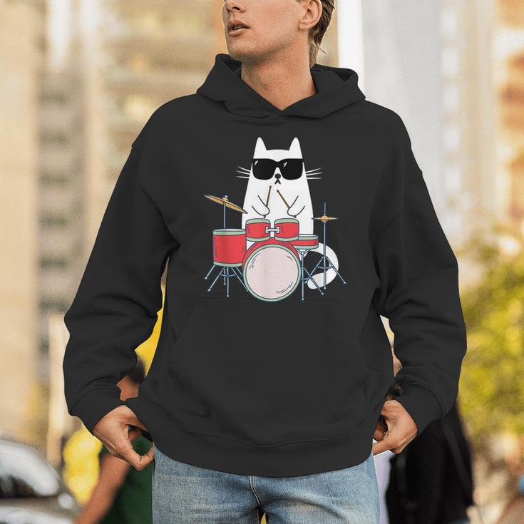 Cat Wearing Sunglasses Playing Drums Drum Kit Musician Unisex Hoodie Cat Wearing Sunglasses Playing Drums Drum Kit Musician Unisex Hoodie