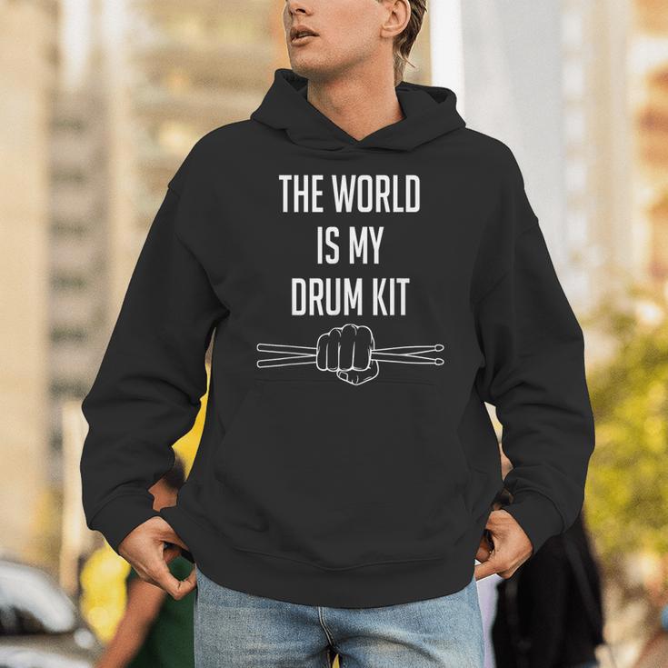 Drummer Saying The World Is My Drum Kit Unisex Hoodie Drummer Saying The World Is My Drum Kit Unisex Hoodie