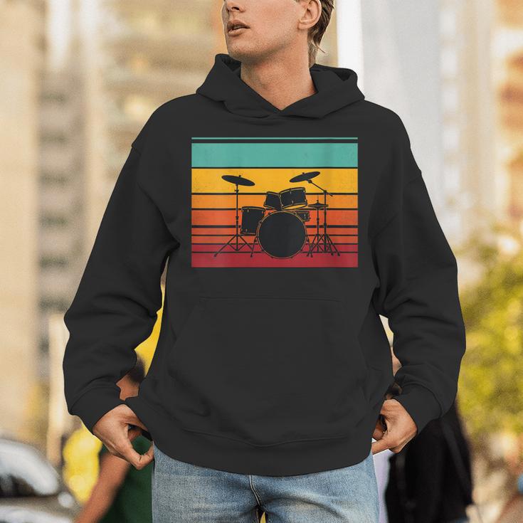 Women's Retro Drum Kit Silhouette With Color Stripes Unisex Hoodie Women's Retro Drum Kit Silhouette With Color Stripes Unisex Hoodie