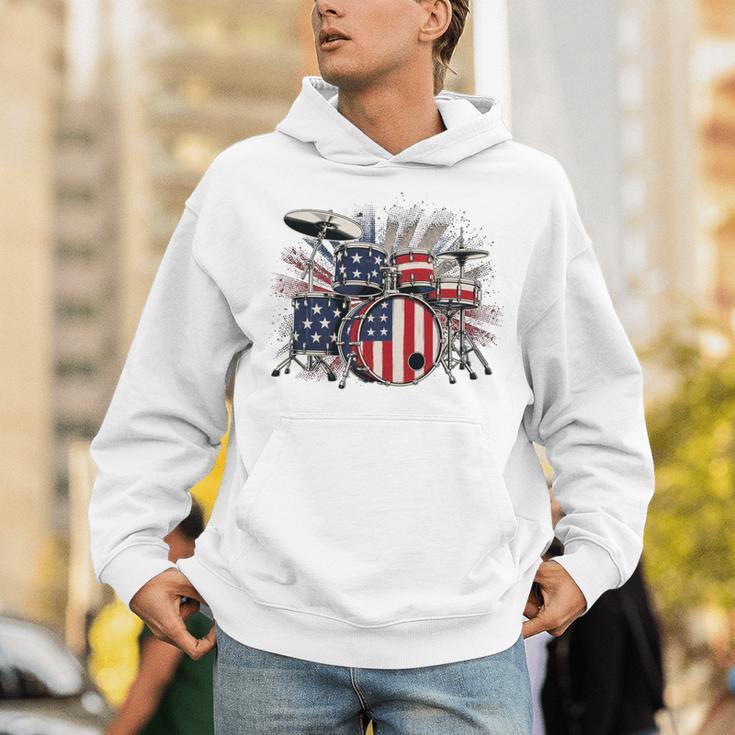 Drum Kit With American Flag Graphic For Musicians Unisex Hoodie Drum Kit With American Flag Graphic For Musicians Unisex Hoodie