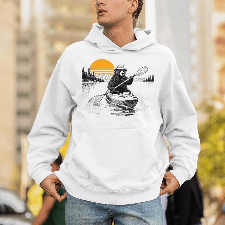 Kayaking Bear Retro Sunset Paddling Canoe Outdoor Adventure Unisex Hoodie