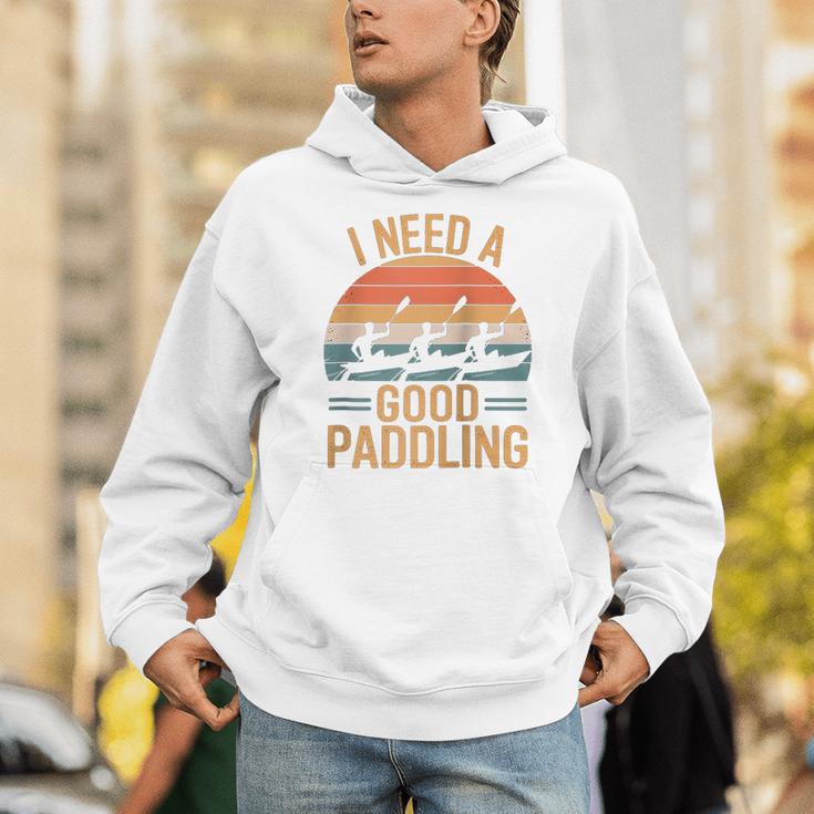 I Need A Good Paddling Retro Sunset Canoe Raglan Baseball Tee Unisex Hoodie