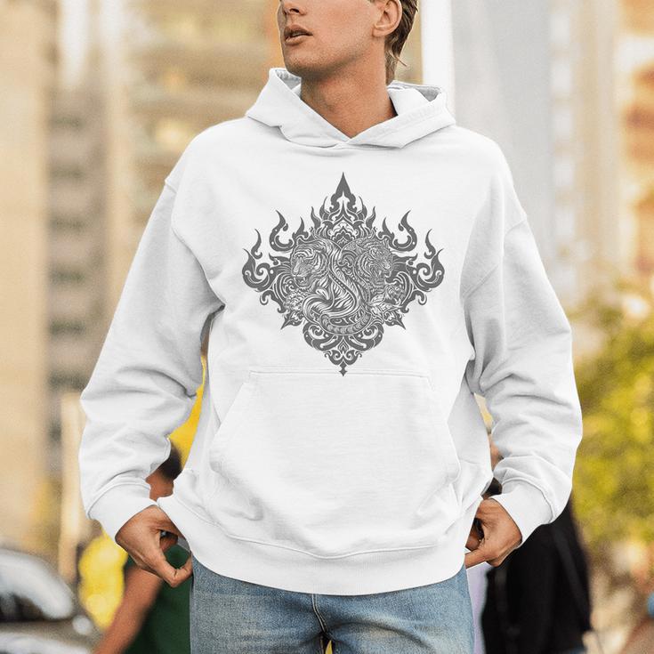 Sak Yant Muay Thai MMA Tattoo Twin Tiger Martial Art Boxing Unisex Hoodie Sak Yant Muay Thai MMA Tattoo Twin Tiger Martial Art Boxing Unisex Hoodie