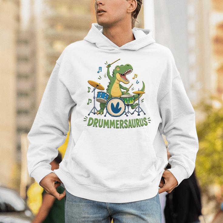 T-Rex Drumming With Drum Kit And Musical Notes Unisex Hoodie T-Rex Drumming With Drum Kit And Musical Notes Unisex Hoodie