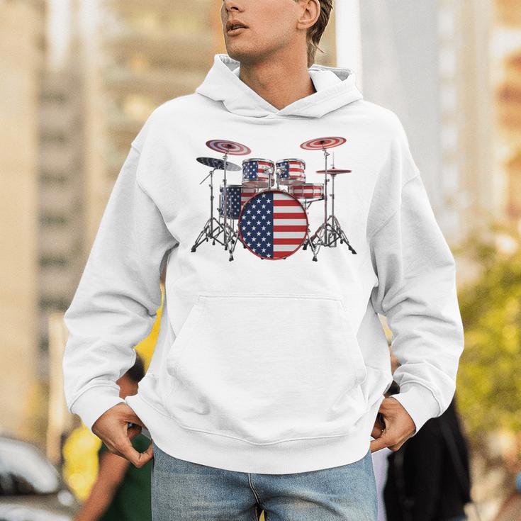 USA Patriotic Drum Kit American Flag Drum Set Unisex Hoodie USA Patriotic Drum Kit American Flag Drum Set Unisex Hoodie
