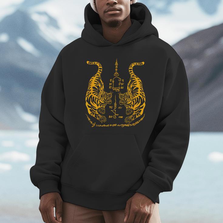 Awesome Orange Double Tiger Muay Thai Sak Yant Unisex Hoodie