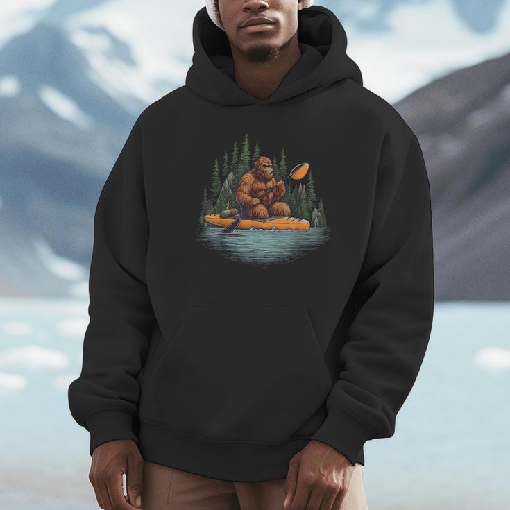 Bigfoot Kayak Paddling Lake Canoe Bigfoot Sasquatch Kayaking Unisex Hoodie