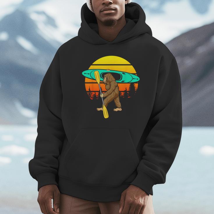 Bigfoot Kayak Paddling Lake Rafts Inflatable Canoe Sasquatch Unisex Hoodie Bigfoot Kayak Paddling Lake Rafts Inflatable Canoe Sasquatch Unisex Hoodie