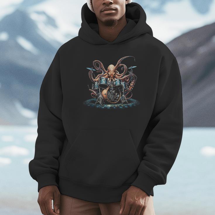 Drum Kit Percussionist Drummer Octopus Playing Drums Unisex Hoodie Drum Kit Percussionist Drummer Octopus Playing Drums Unisex Hoodie