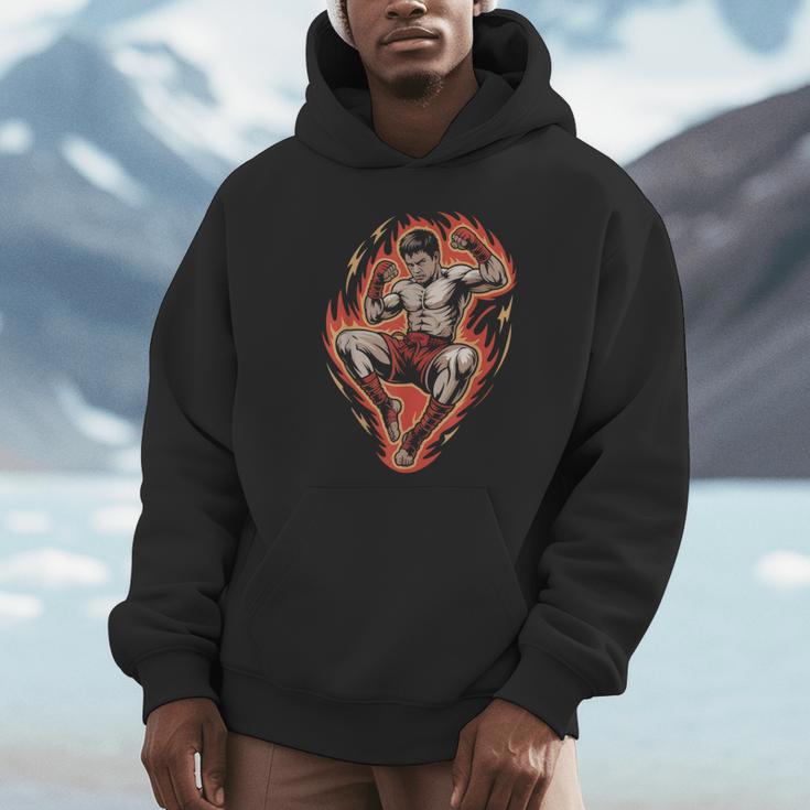 Muay Thai Fighter Teep Push Kick Minimal Line Art Clean Unisex Hoodie