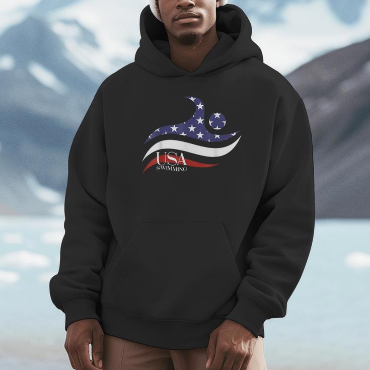 Patriotic American Flag Floating USA Swimming Team Unisex Hoodie