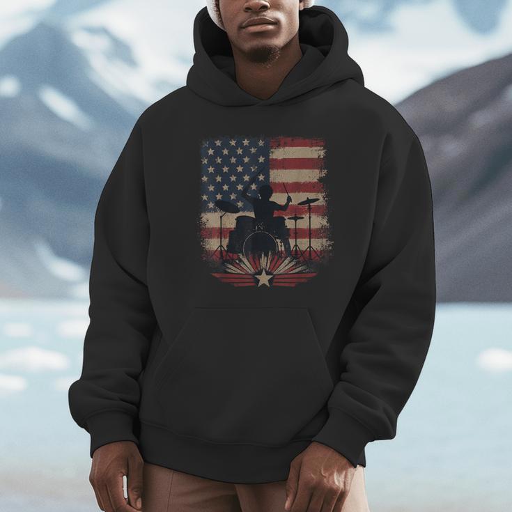 Patriotic Drum Kit Silhouette American Flag Unisex Hoodie