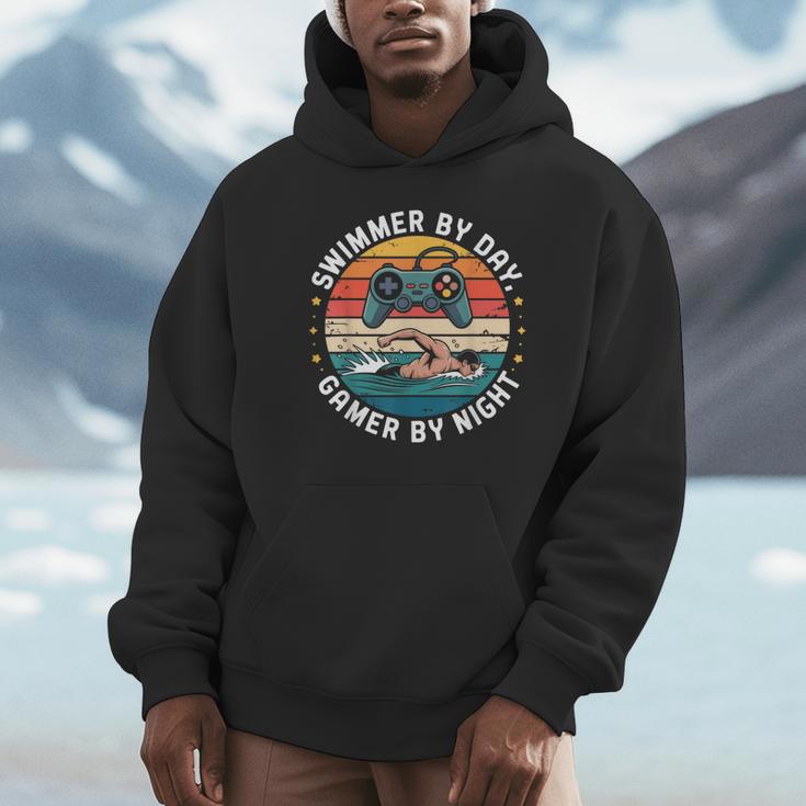 Swimmer By Day Gamer By Night Swimming Vintage Gaming Swim Unisex Hoodie Swimmer By Day Gamer By Night Swimming Vintage Gaming Swim Unisex Hoodie