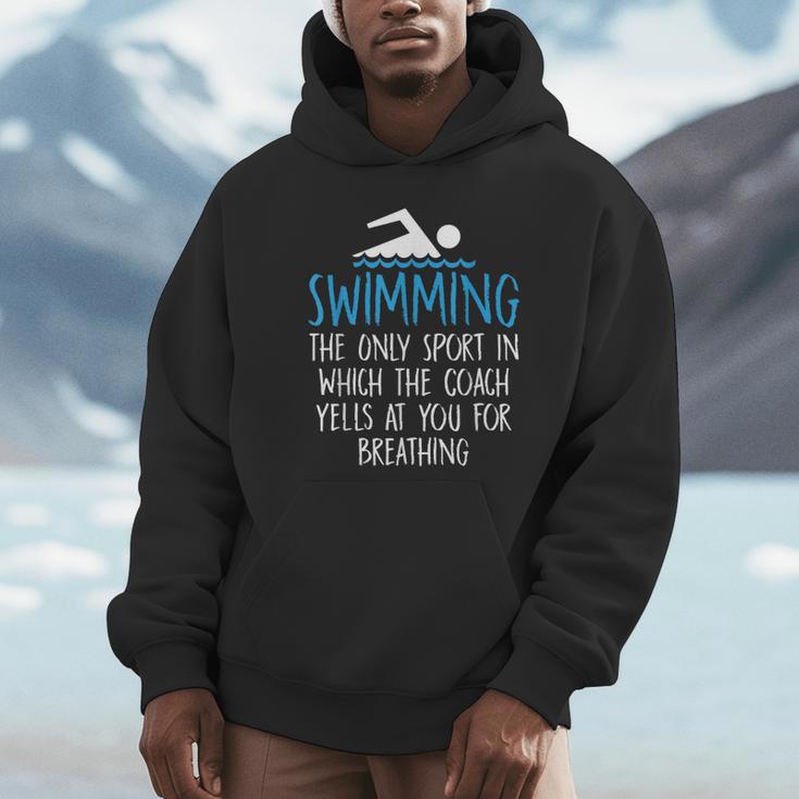 Swimming Coach Yells Breathing Swimmer Swim Team Unisex Hoodie